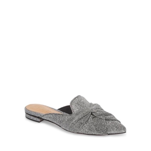 Schutz Tina Metallic Sparkly Silver Pointy Toe‎ Slip On Flats Mules - Picture 1 of 7
